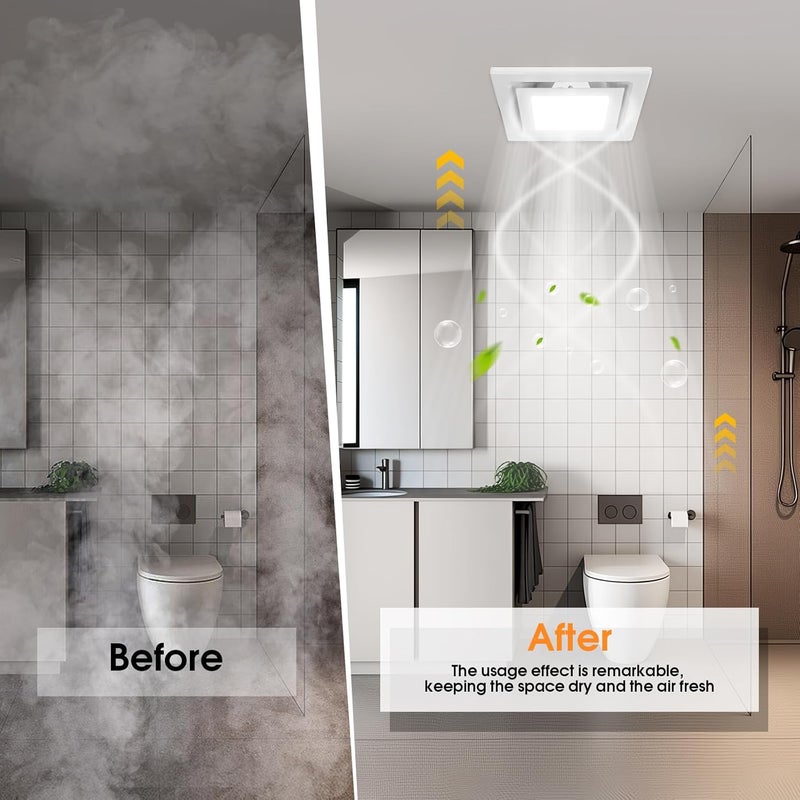 FEITON Bathroom Exhaust Fan with Light, Ceiling Mount, 110 CFM 1.0 Sones 4 Inch Duct, Quiet Square Bath Fan Light Combo, Shower Exhaust Fan with Light - Image 3